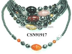 Assorted Colored Semi precious Stone Beads Hematite Beads Stone Chain Choker Fashion Women Necklace